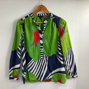 J CREW Chic Red Green Shirt Blouse Preppy Christmas Statement Eclectic Small